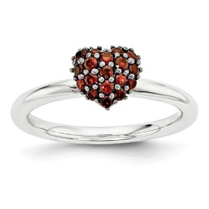 Sterling Silver Garnet Stackable Expressions 8mm Heart Ring Size 8