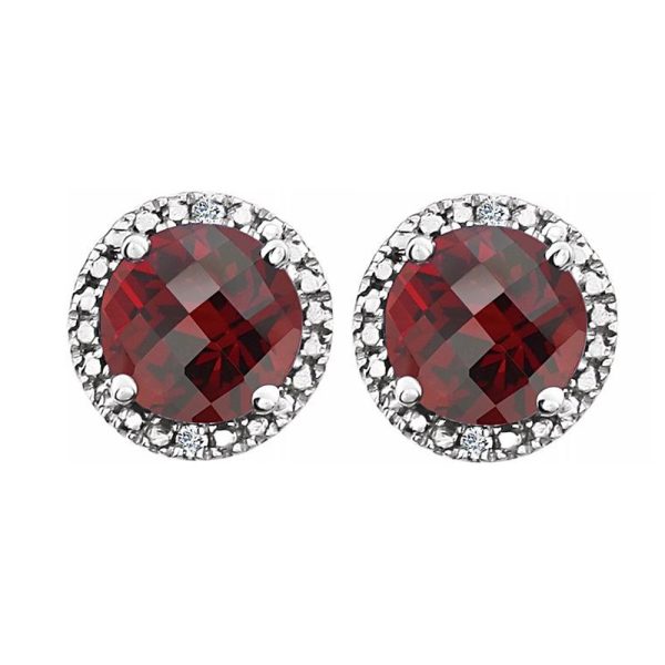 Sterling Silver, Garnet & .01 CTW Diamond 8mm Halo Style Earrings