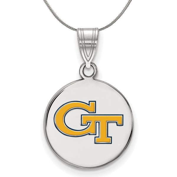 Sterling Silver Georgia Tech Md Enameled Disc Pendant Necklace