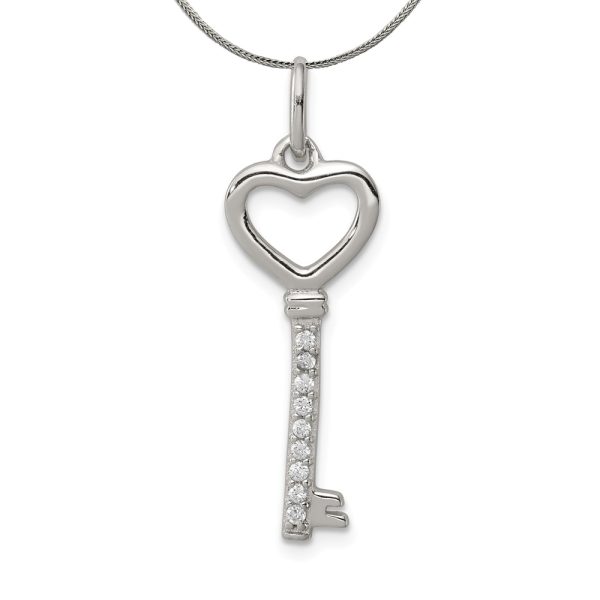 Sterling Silver Heart Key Pendant with Cubic Zirconia Necklace