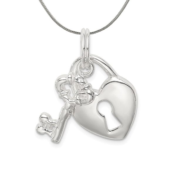 Sterling Silver Heart Lock and Key Charm Necklace