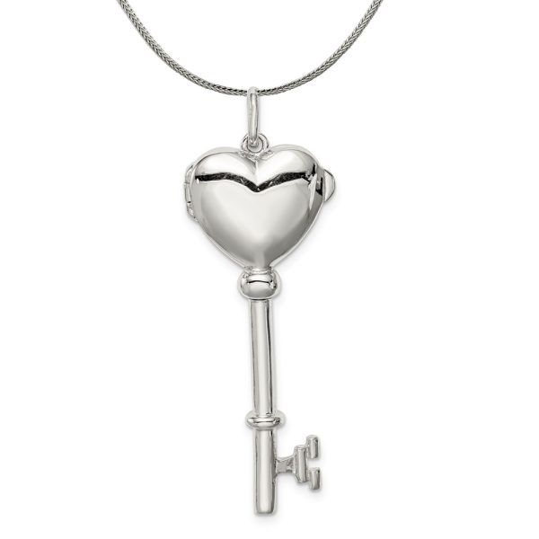 Sterling Silver Heart Locket Key Pendant Necklace