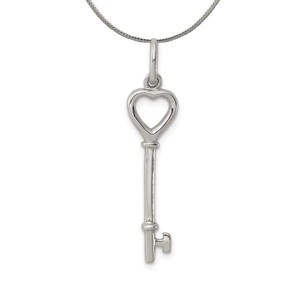 Sterling Silver Heart Skeleton Key Pendant Necklace