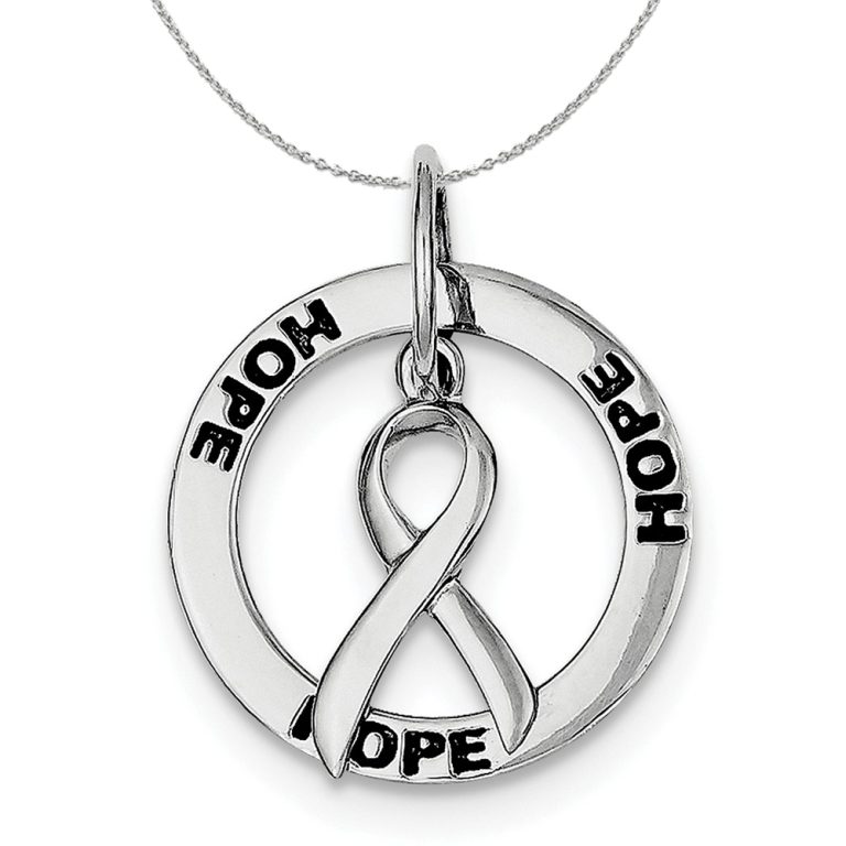 Sterling Silver Hope Circle and Cancer Awareness Ribbon 20mm Necklace