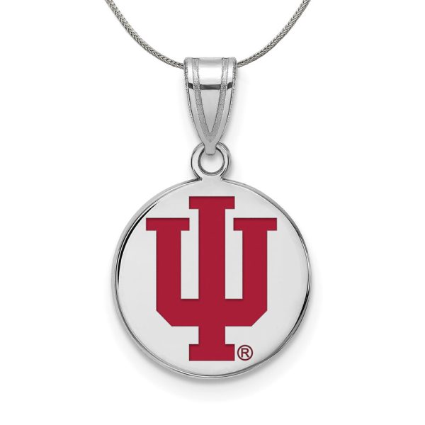 Sterling Silver Indiana U Medium Enamel Disc Pendant Necklace