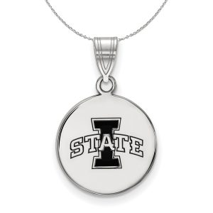 Sterling Silver Iowa State Medium Enamel Disc Pendant Necklace