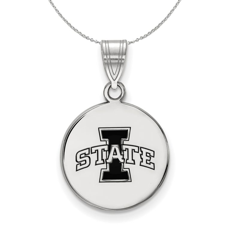 Sterling Silver Iowa State Medium Enamel Disc Pendant Necklace