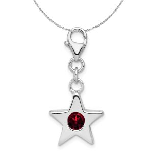 Sterling Silver January CZ Birthstone 13mm Star Clip-on Charm Necklace