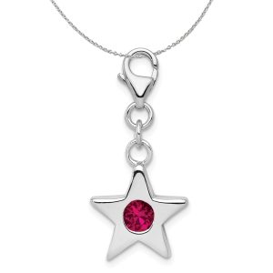 Sterling Silver July CZ Birthstone 13mm Star Clip-on Charm Necklace