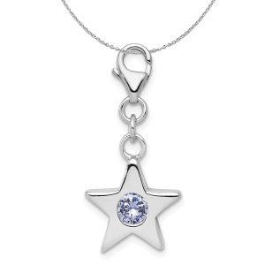 Sterling Silver June CZ Birthstone 13mm Star Clip-on Charm Necklace