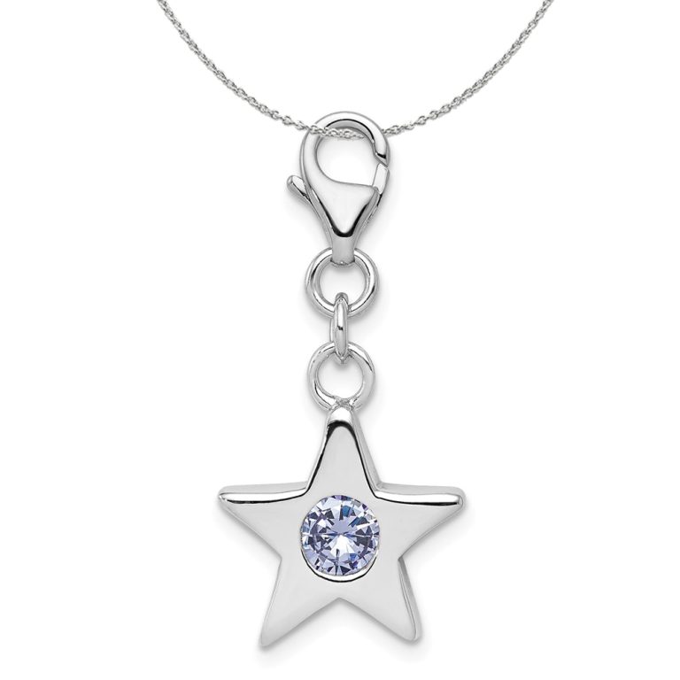 Sterling Silver June CZ Birthstone 13mm Star Clip-on Charm Necklace