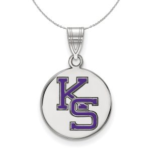 Sterling Silver Kansas State Medium Enamel Disc Pendant Necklace