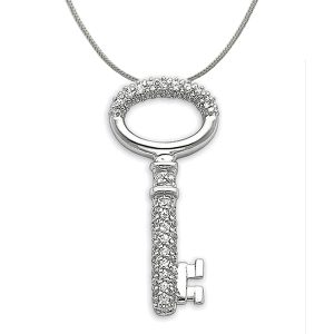 Sterling Silver Key To My Heart Pendant with Cubic Zirconia Necklace