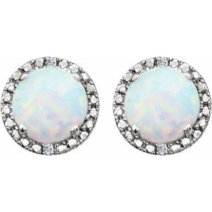 Sterling Silver, Lab Created Opal & Diamond 8mm Halo Style Earrings