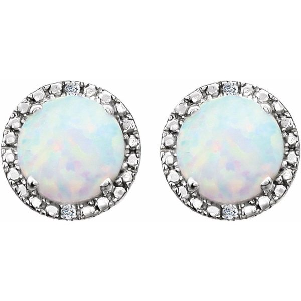 Sterling Silver, Lab Created Opal & Diamond 8mm Halo Style Earrings