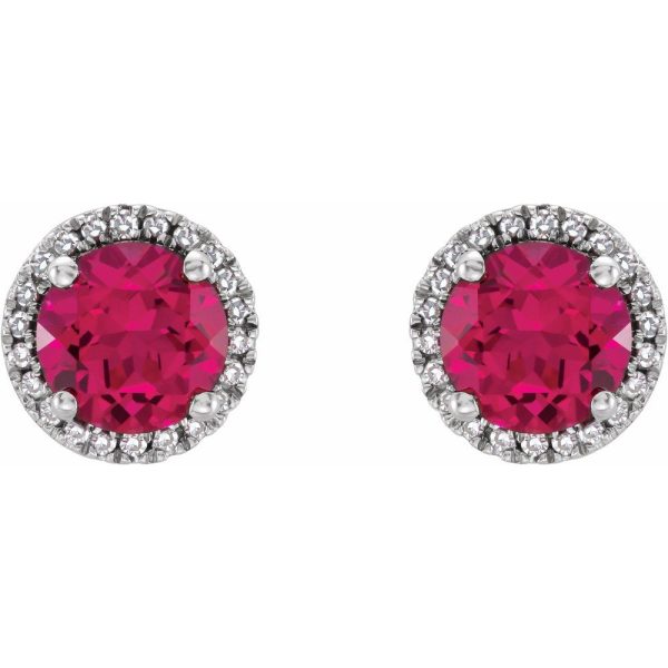 Sterling Silver, Lab Created Ruby & Diamond 8mm Halo Style Earrings