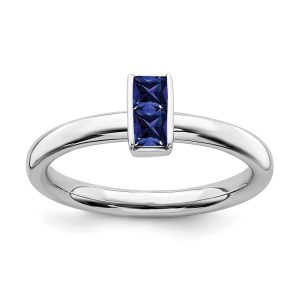 Sterling Silver Lab Created Sapphire 2 Stone Bar Stackable Ring, Sz 5