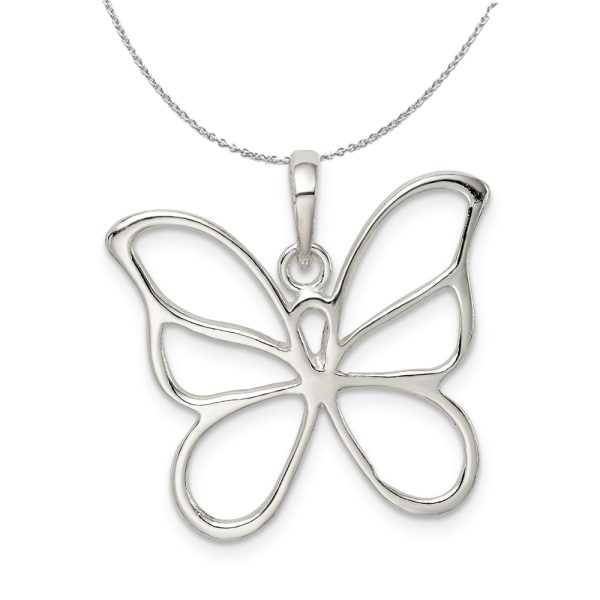 Sterling Silver Large 25mm Butterfly Silhouette Necklace