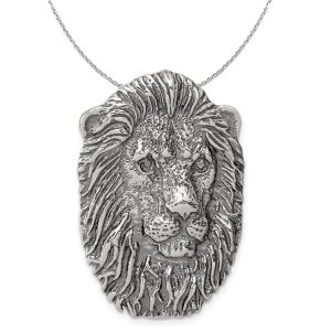 Sterling Silver Large Antiqued Lion's Head Necklace