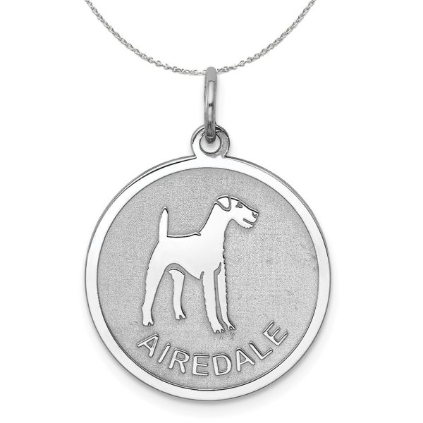 Sterling Silver Laser Etched Airedale Terrier Dog 19mm Necklace