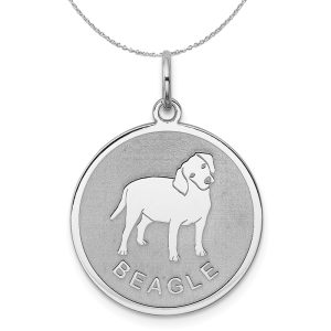 Sterling Silver Laser Etched Beagle Dog 19mm Necklace