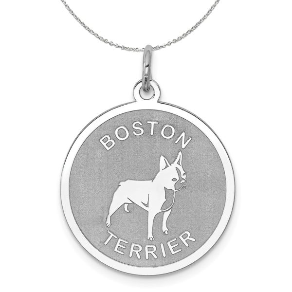 Sterling Silver Laser Etched Boston Terrier Dog 19mm Necklace