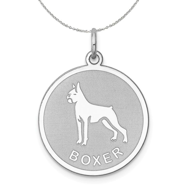 Sterling Silver Laser Etched Boxer Dog 19mm Necklace