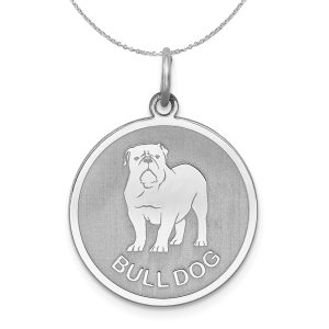 Sterling Silver Laser Etched Bulldog Dog 19mm Necklace