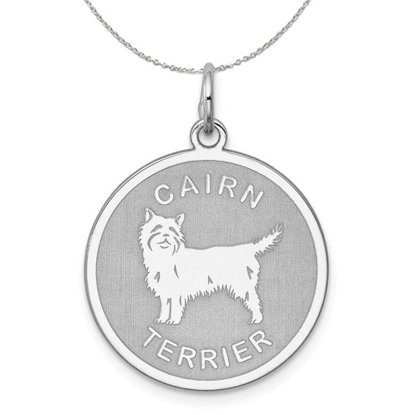 Sterling Silver Laser Etched Cairn Terrier Dog 19mm Necklace