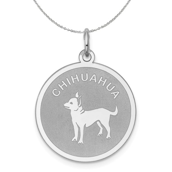 Sterling Silver Laser Etched Chihuahua Dog 19mm Necklace