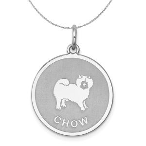 Sterling Silver Laser Etched Chow Dog 19mm Necklace