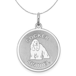 Sterling Silver Laser Etched Cocker Spaniel Dog 19mm Necklace