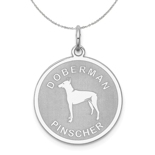 Sterling Silver Laser Etched Doberman Pinscher Dog 19mm Necklace