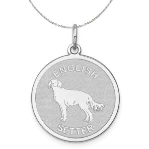 Sterling Silver Laser Etched English Setter Dog 19mm Necklace