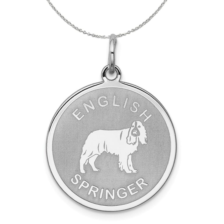 Sterling Silver Laser Etched English Springer Dog 19mm Necklace