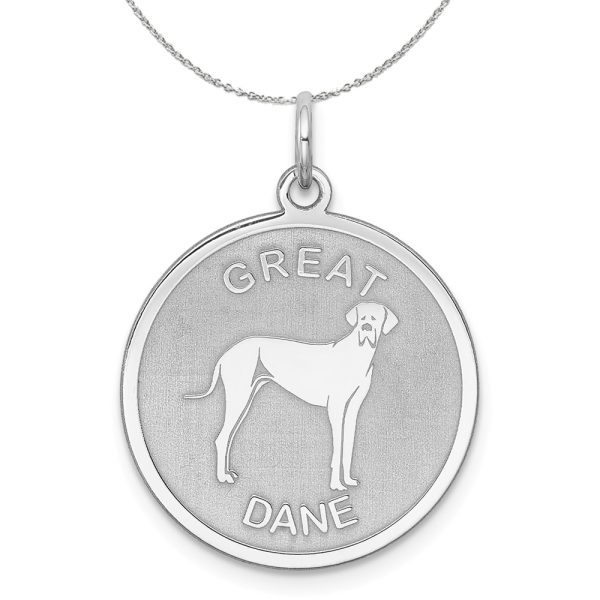 Sterling Silver Laser Etched Great Dane Dog 19mm Necklace