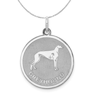 Sterling Silver Laser Etched Greyhound Dog 19mm Necklace