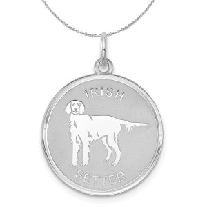 Sterling Silver Laser Etched Irish Setter Dog 19mm Necklace