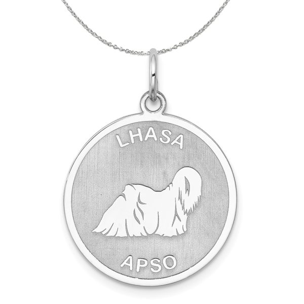 Sterling Silver Laser Etched Lhasa Apso Dog 19mm Necklace