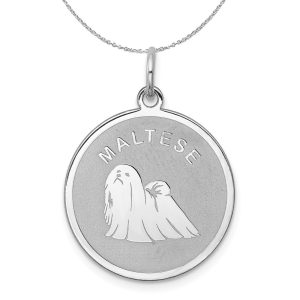 Sterling Silver Laser Etched Maltese Dog 19mm Necklace