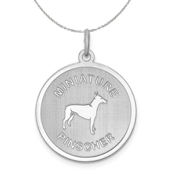 Sterling Silver Laser Etched Miniature Pinscher Dog 19mm Necklace