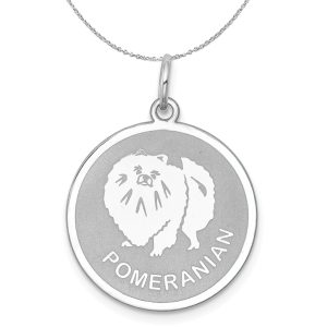 Sterling Silver Laser Etched Pomeranian Dog 19mm Necklace