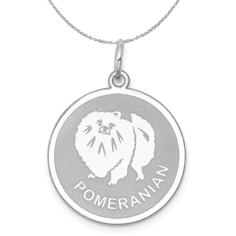 Sterling Silver Laser Etched Pomeranian Dog 19mm Necklace