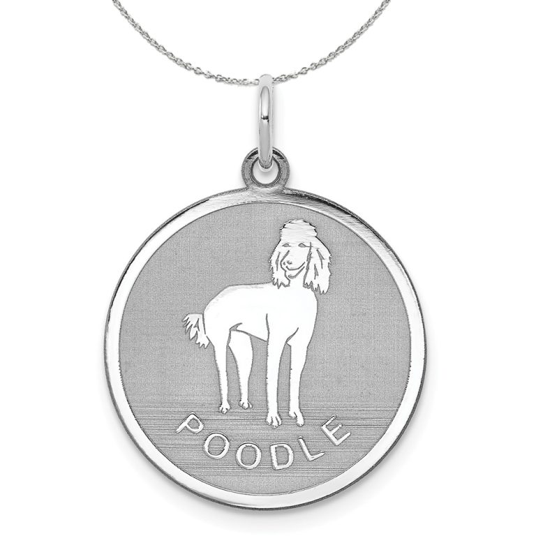 Sterling Silver Laser Etched Poodle Dog 19mm Necklace