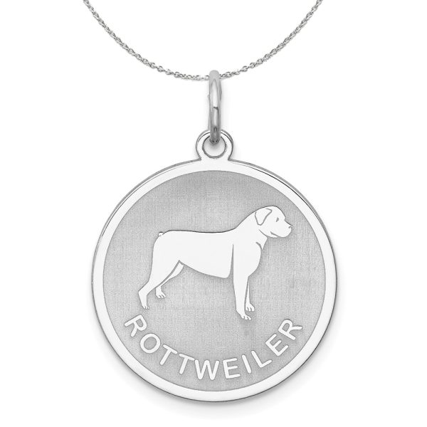 Sterling Silver Laser Etched Rottweiler Dog 19mm Necklace