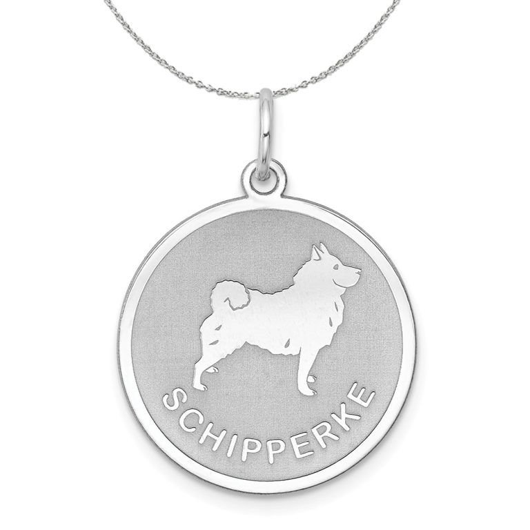 Sterling Silver Laser Etched Schipperke Dog 19mm Necklace