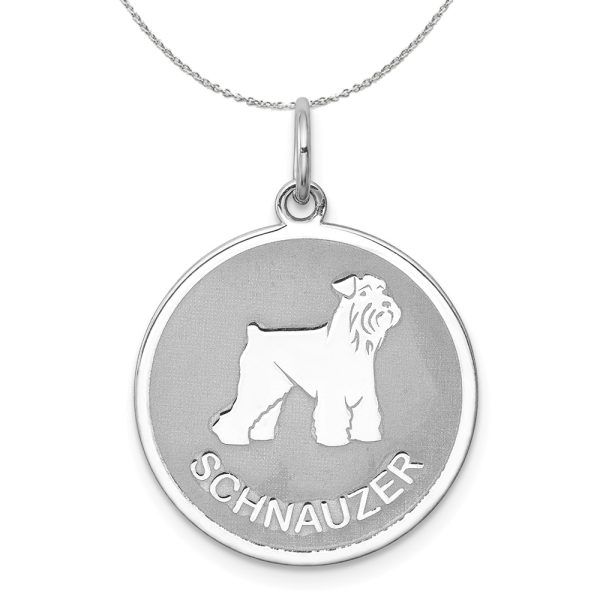 Sterling Silver Laser Etched Schnauzer Dog 19mm Necklace