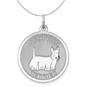 Sterling Silver Laser Etched Scottish Terrier Dog 19mm Necklace