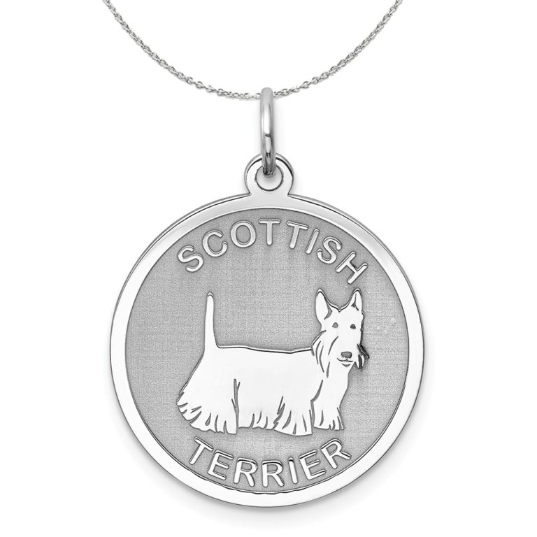 Sterling Silver Laser Etched Scottish Terrier Dog 19mm Necklace