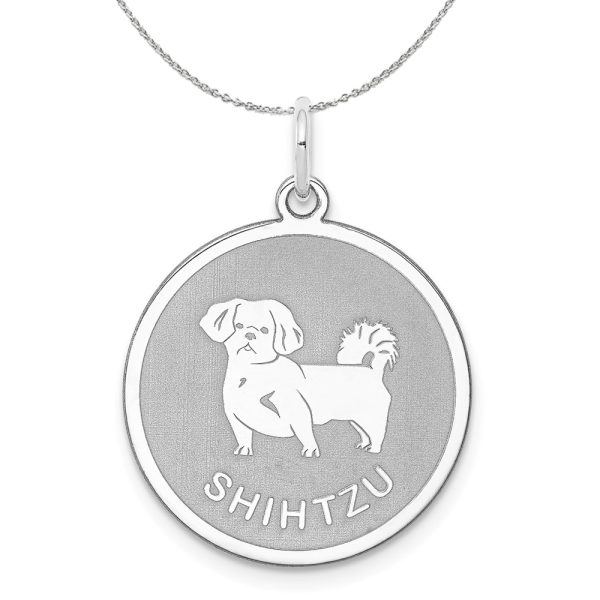 Sterling Silver Laser Etched Shih Tzu Dog 19mm Necklace